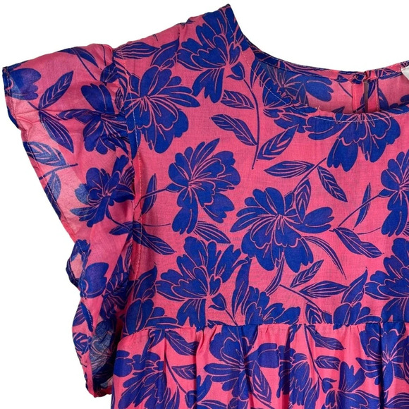 TALULAH Pink & Blue Floral Layered tiered Ruffle Dress | Size Medium - Picture 2 of 8